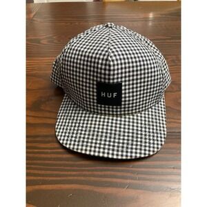 HUF SF Black White Plaid Baseball Hat Cap Adjustable One Size Made in USA